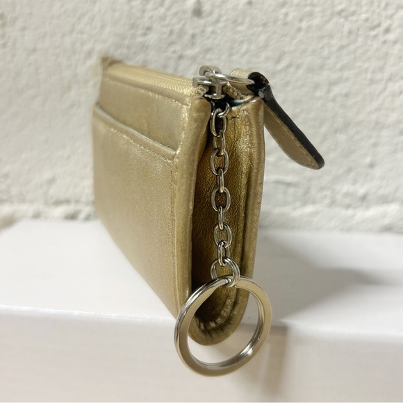 COACH Mini Skinny Leather Key Chain Coin ID Case Wallet Metallic Gold EUC - Picture 3 of 13